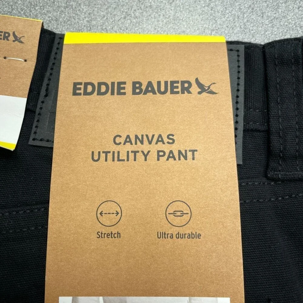 NEW Eddie Bauer Men's 32x30 Black Canvas Utility Pants Stretch Ultra Durable